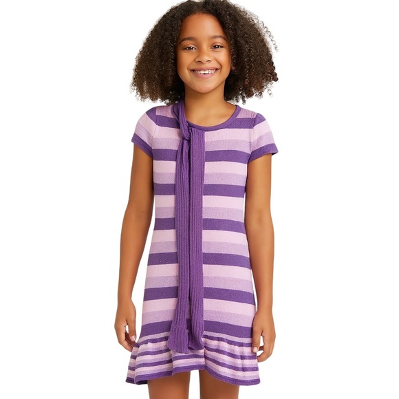Heart N Crush Other - Heart n Crush Girls Knit Dress Striped Purple Lavender Scarf Size Small New